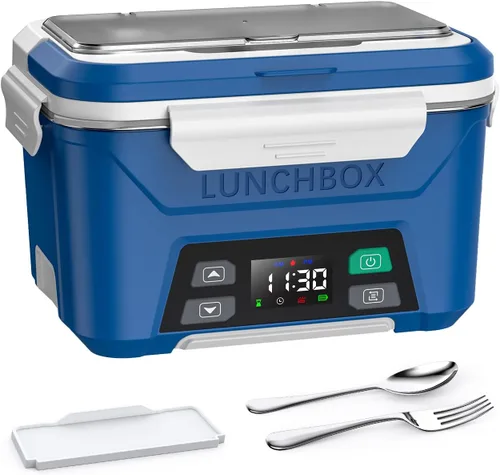 Vista 7 de EAST OAK Fiambrera eléctrica inalámbrica XL de 6.3 tazas para adultos, lonchera calentada a pilas con calefacción automática, calentador