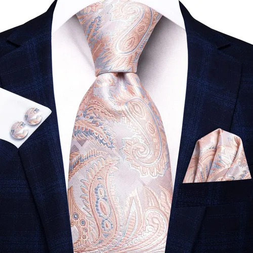 Vista 10 de Hi-Tie Corbatas de seda para hombre, diseño de cachemira a rayas, con bolsillo, gemelos cuadrados, conjunto formal de negocios