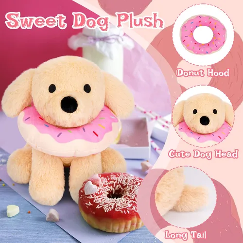 Vista 4 de Labradoodle - Juguete de peluche para perro, de 8 pulgadas, con dona extraíble, para niños y niñas, súper suave, peluche, lindos peluches