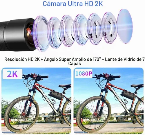Vista 5 de VSYSTO Cámara de bicicleta, WiFi 2K con pantalla de temperatura, luz trasera, visión nocturna gran angular de 170°, lente SONYIMX335, impermeable