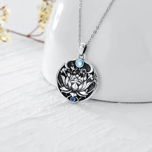 Vista 3 de PROESS Lotus Evil Eye Necklace Sterling Silver Lotus Necklace Evil Eye Pendant Necklace Spiritual Protection Jewelry Gifts for Women Men for