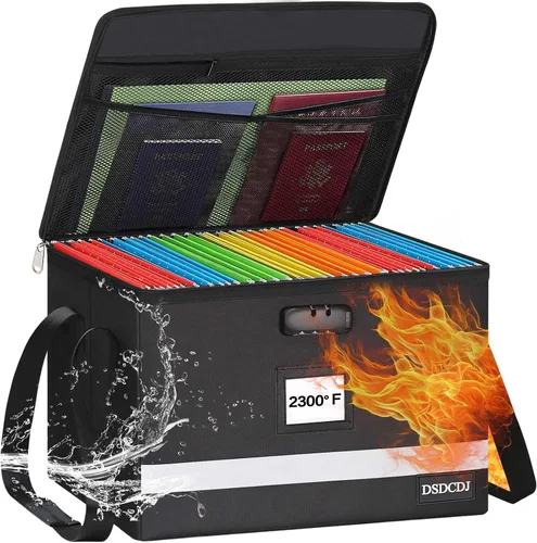 Vista 11 de Caja de documentos ignífuga, organizador de archivos ignífugo con cerradura, caja de archivos portátil con asa, archivador portátil para oficina