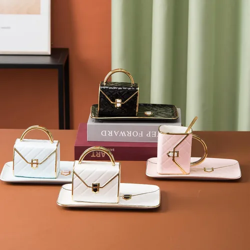 Vista 9 de Juego de tazas de café en forma de bolsa, tazas de té y platillos, juego de tazas de taza, tazas de espresso para amigos, mamá, boda, fiesta, hogar