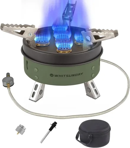 Vista 7 de Whitsunday Estufa de camping de 6800 W, 3 quemadores, resistente al viento, portátil, con adaptador de recipiente de combustible, encendido