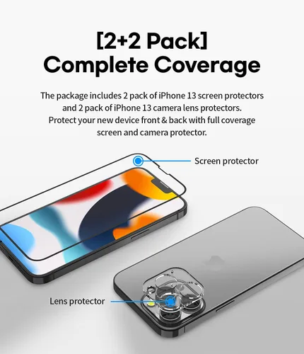 Vista 2 de GOOSPERY Protector de pantalla con protector de lente de cámara compatible con iPhone 13 Mini [2+2 unidades] Vidrio templado HD transparente