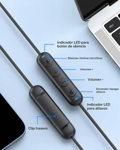 Vista 8 de EMEET Auriculares con cable HS50 con micrófono, auriculares de computadora con micrófono de cancelación de ruido, USB-A/USB-C, diseño ajustable