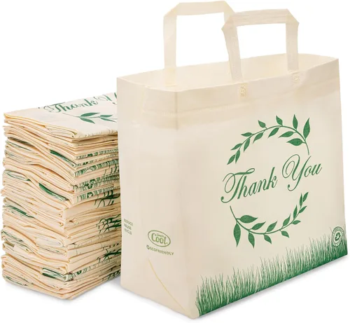 Vista 14 de Paquete de 200 bolsas de compras negras reutilizables ecológicas de 14.5 x 14 x 6.6 pulgadas, bolsas de compras duraderas, reciclables, lavables