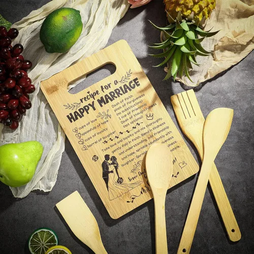 Vista 3 de BBTO Regalo de boda para pareja, regalos de despedida de soltera 2026 para novia y novio, receta para un matrimonio feliz, juego de tabla de cortar
