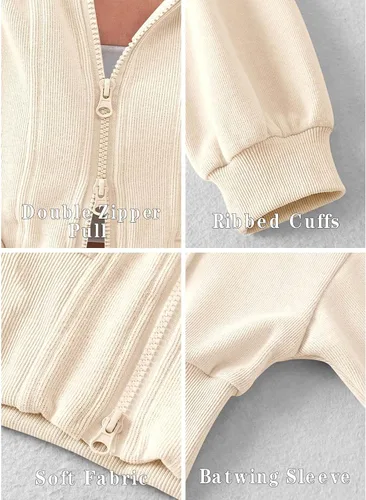 Vista 5 de Fisoew Sudaderas casuales con capucha y cremallera para mujer, sudaderas de manga larga con cordón