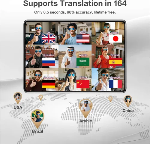 Vista 3 de EarlySincere Lentes inteligentes AI, lentes de traducción inteligentes que admiten traducción de 164 idiomas, lentes de sol inteligentes