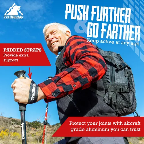 Vista 6 de TrailBuddy Trekking Poles – Lightweight 7075 Aluminum Hiking Poles for Women, Men & Seniors – Collapsible Walking Sticks for Travel, Trails & Balance