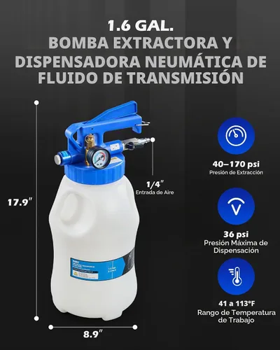 Vista 5 de OMT - Juego de evacuador de líquido al vacío y relleno de 1.6 galones con 15 adaptadores ATF