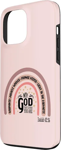 Vista 2 de Funda motivacional para iPhone 13 Pro Max Waymaker Boho Rainbow con versículo bíblico