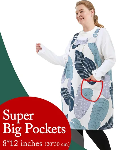 Vista 2 de Delantales sin lazos para mujer, talla grande, con bolsillos, de algodón, lino, para hornear, cocina, cocina