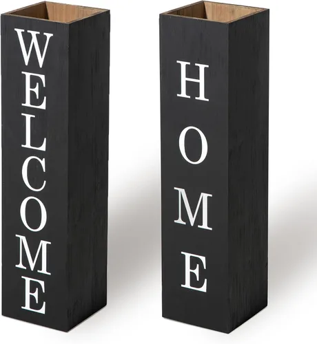 Vista 19 de Glitzhome Letrero de madera de bienvenida de 30 pulgadas de alto, rústico de doble cara en forma de caja "Welcome Home, Home" para decoración