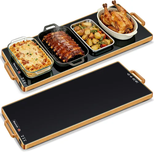 Vista 13 de Bandeja de calentamiento eléctrica, L, 22 x 14 pulgadas, alfombrilla de calentamiento de vidrio templado para alimentos, color negro Keep Food