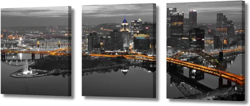 Vista 111 de TUMOVO Arte de pared en blanco y negro con paisaje urbano de Nueva York, decoración de pared de horizonte de Nueva York para sala de estar, puente