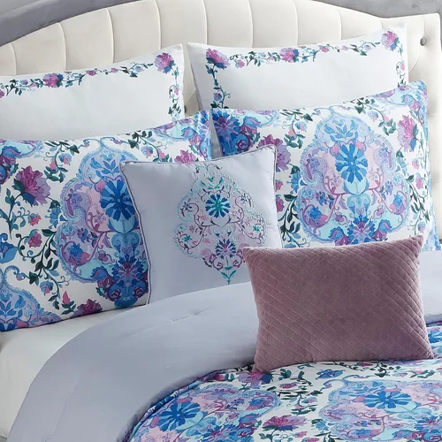 Vista 4 de Juego de edredón tamaño King de 7 piezas ultra suave con fundas de almohada, almohadas decorativas y fundas de almohada, King, Juliette