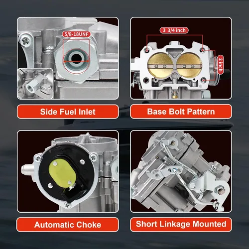 Vista 5 de Carburador marino para Mercruiser 3.0L 2.5L 2 barriles Carburador 4 CYL Mercarb Carb con chorros de enlace largo y juntas estrangulador eléctrico