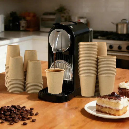 Vista 2 de Paquete de 100 tazas de café desechables de 8 onzas, tazas de papel desechables de color marrón a granel, tazas de café para té caliente, chocolate