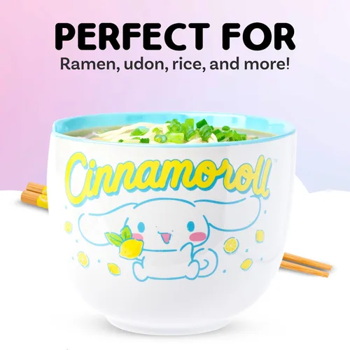Vista 88 de Silver Buffalo Hello Kitty y sus amigos Chococat - Tazón de cerámica para ramen y arroz con palillos, patrón a cuadros, apto para microondas, 20