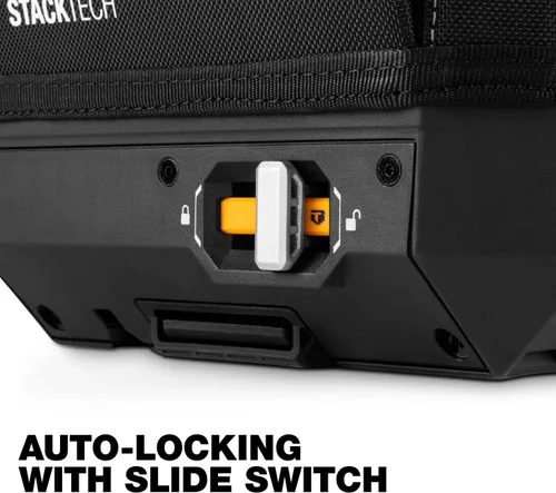 Vista 6 de ToughBuilt StackTech Bolsa de herramientas con cremallera de 11 pulgadas, sistema de bloqueo automático con apertura amplia, tela 1680D y base dura