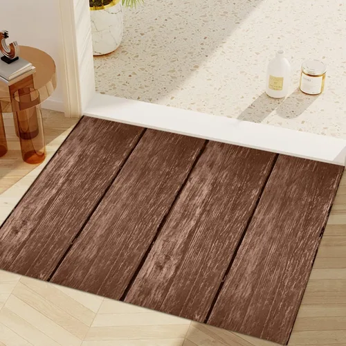 Vista 20 de GUBIYU Juego de 2 alfombras y tapetes de cocina de madera campestre, lavables, rústicas, tablones de madera marrón, alfombras de baño