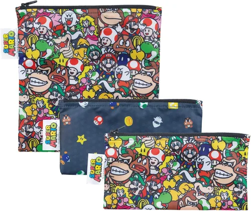 Vista 35 de Bumkins - Bolsas reutilizables para snacks, para almuerzo escolar de niños y porciones para adultos, tela lavable, bolsa con cierre de tela