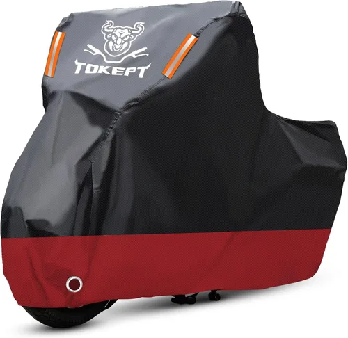 Vista 10 de Funda impermeable para motocicleta, bolsa de almacenamiento para exteriores, hecha de material resistente con agujeros de bloqueo y tira