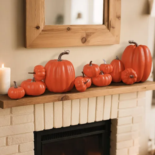 Vista 4 de Artmag Paquete de 12 calabazas artificiales de color naranja de varios tamaños, calabazas falsas grandes para otoño, Acción de Gracias, Halloween