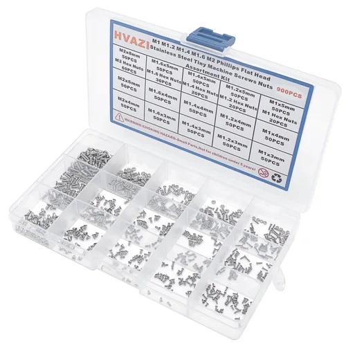 Vista 3 de Juego de 900 piezas de tornillos y tuercas de acero inoxidable M1 M1.2 M1.4 M1.6 M2 Phillips con cabeza avellanada/plana 304 Stainless Steel