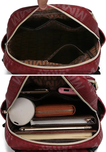 Vista 5 de MKF - Mochila para mujer de cuero vegano con asa superior, bolsa de viaje a la moda, mochila