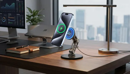 Vista 2 de ClikDock Soporte Magnético para Teléfono Celular con Carga Inalámbrica, Gira 360°, Construcción de Aluminio, Compatible con Teléfonos MagSafe