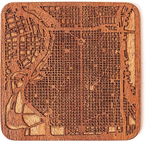 Vista 91 de Posavasos Amsterdam Map by O3 Design Studio, 1 pieza, posavasos de madera Sapele con mapa de la ciudad, hecho a mano, varias ciudades opcionales