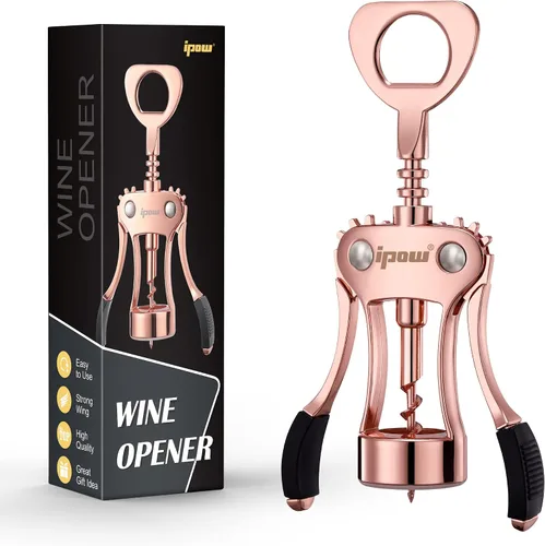 Vista 11 de IPOW Abridor de vino, abridor de botellas de vino de aleación de zinc, sacacorchos de ala resistente, sacacorchos multifuncional manual para Negro