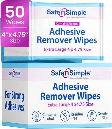 Vista 10 de Safe n' Simple Removedor de adhesivo para piel, 5 x 7 pulgadas, 50 toallitas eliminadoras de adhesivo de estoma, toallitas sin alcohol para pieles