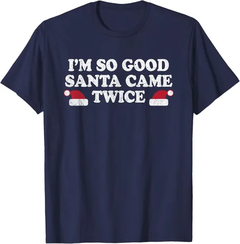 Vista 30 de Camiseta de Navidad con texto en inglés "I'm so good Santa came tware" Negro