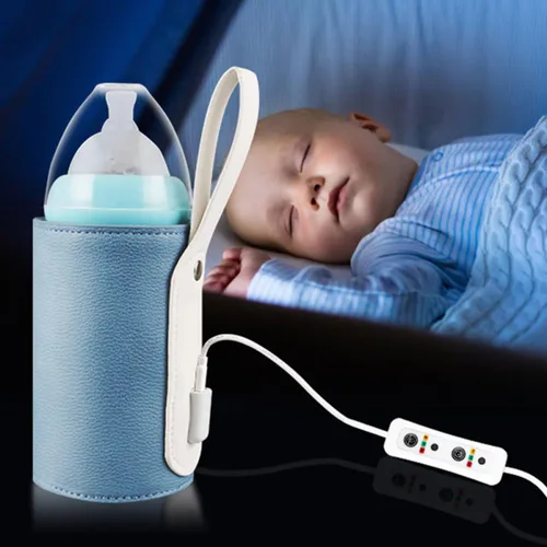 Vista 2 de FRCOLOR Portable Bottle Warmer Sleeve USB Rechargeable Travel Milk Heater with Intelligent Temperature Control and Timer Compact Insulated Warmer