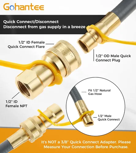 Vista 2 de Kit de conexión rápida de gas de 1/2", conector de desconexión con enchufe de inserción macho, adaptador de conexión rápida de gas natural y propano