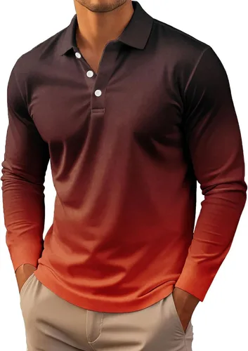 Vista 17 de Polo degradado para hombre, manga larga, con botones, cuello ligero, para golf y tenis