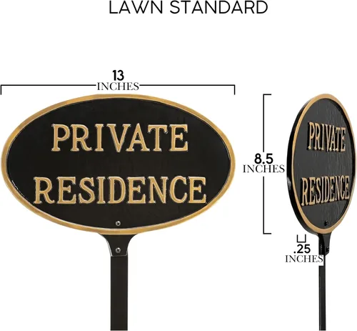 Vista 5 de Montague Metal Products Letrero de residencia privada – Placa de metal ovalada blanca y negra con estaca para césped, 8.5 x 13 pulgadas, letrero
