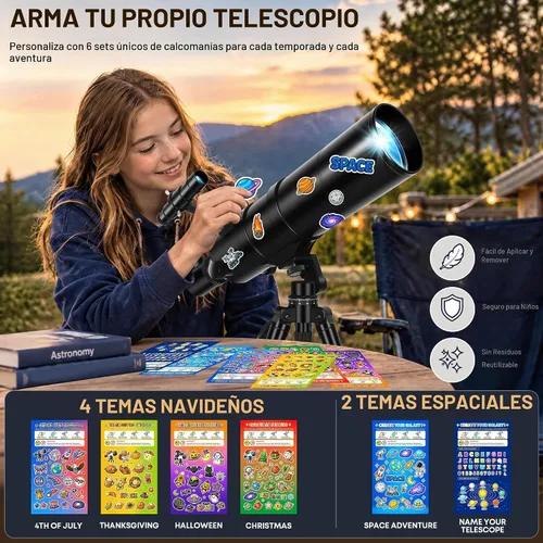 Vista 3 de Telescopio para adultos y niños de alta potencia de 3.543 in de Negro