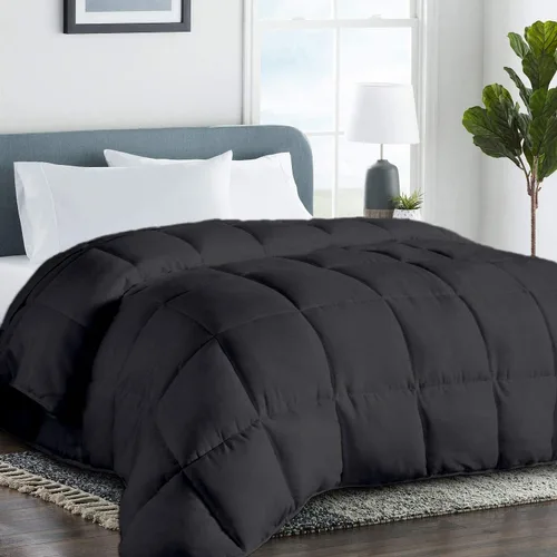 Vista 20 de Edredón de algodón alternativo hipoalergénico para todas las estaciones, ultra suave, relleno 750, tamaño individual XL, mide 68 x 92 pulgadas, Negro