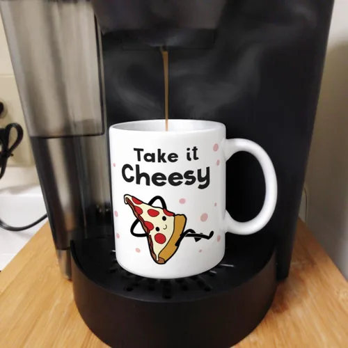 Vista 5 de Taza divertida con temática de pizza, taza de café de cerámica con asa de 11 onzas, color blanco Ceramic Coffee Mug With Handle, Microwave and