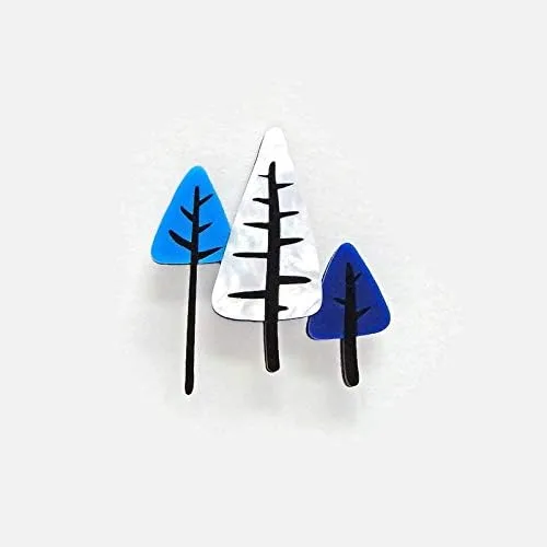 Vista 4 de Mid Century Modern Blue Trees Brooch, Unique Vintage 1950s Style Novelty Brooch, Handmade Brooch Pin
