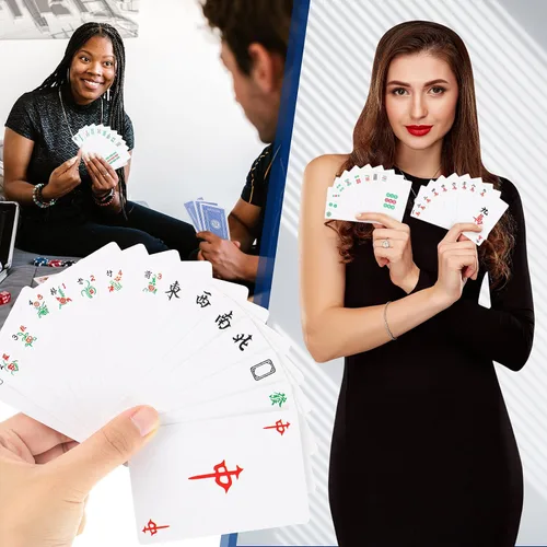 Vista 3 de Civaner Paper Mahjong - Juego de cartas de mahjong 2026, letras grandes, juego de mahjong chino-americano con dados, portátil, duradero, tarjetas