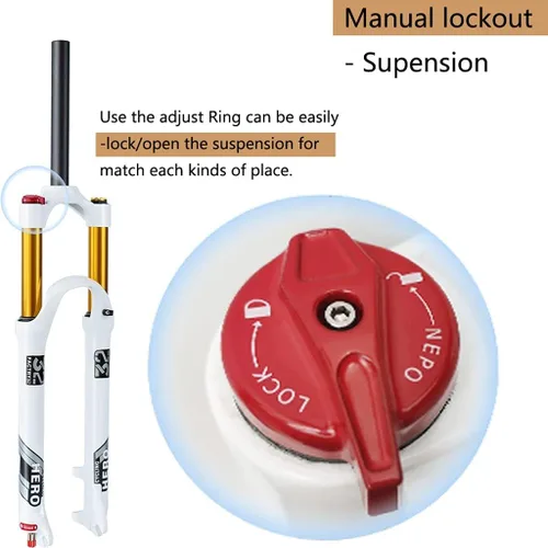 Vista 3 de 26/27.5/29 Inch MTB Air Suspension Forks Travel 140mm, Rebound Adjust 1-1/8" Straight/Tapered Tube QR 9mm Magnesium Alloy Manual/Remote Lockout