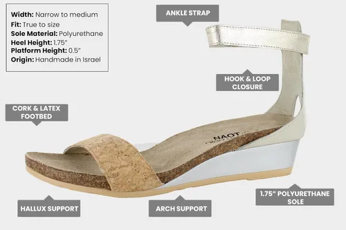 Vista 7 de NAOT Footwear Pixie Sandalia de cuña para mujer con plantilla de corcho y plantilla de soporte de arco - Correa de tobillo ajustable - Comodidad