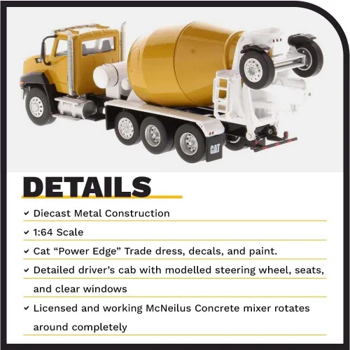 Vista 4 de Mezclador de hormigón Caterpillar CT660 McNeilus Bridgemaster 1:64 Diecast Masters - 85632 - Juega y colecciona
