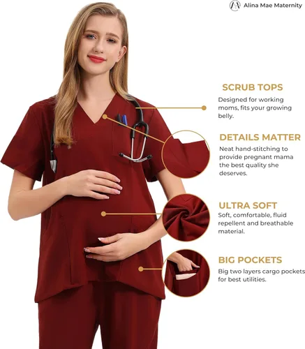 Vista 2 de Exfoliante de maternidad para mujeres embarazadas, uniforme de médico, pantalón de enfermera, con 6 bolsillos